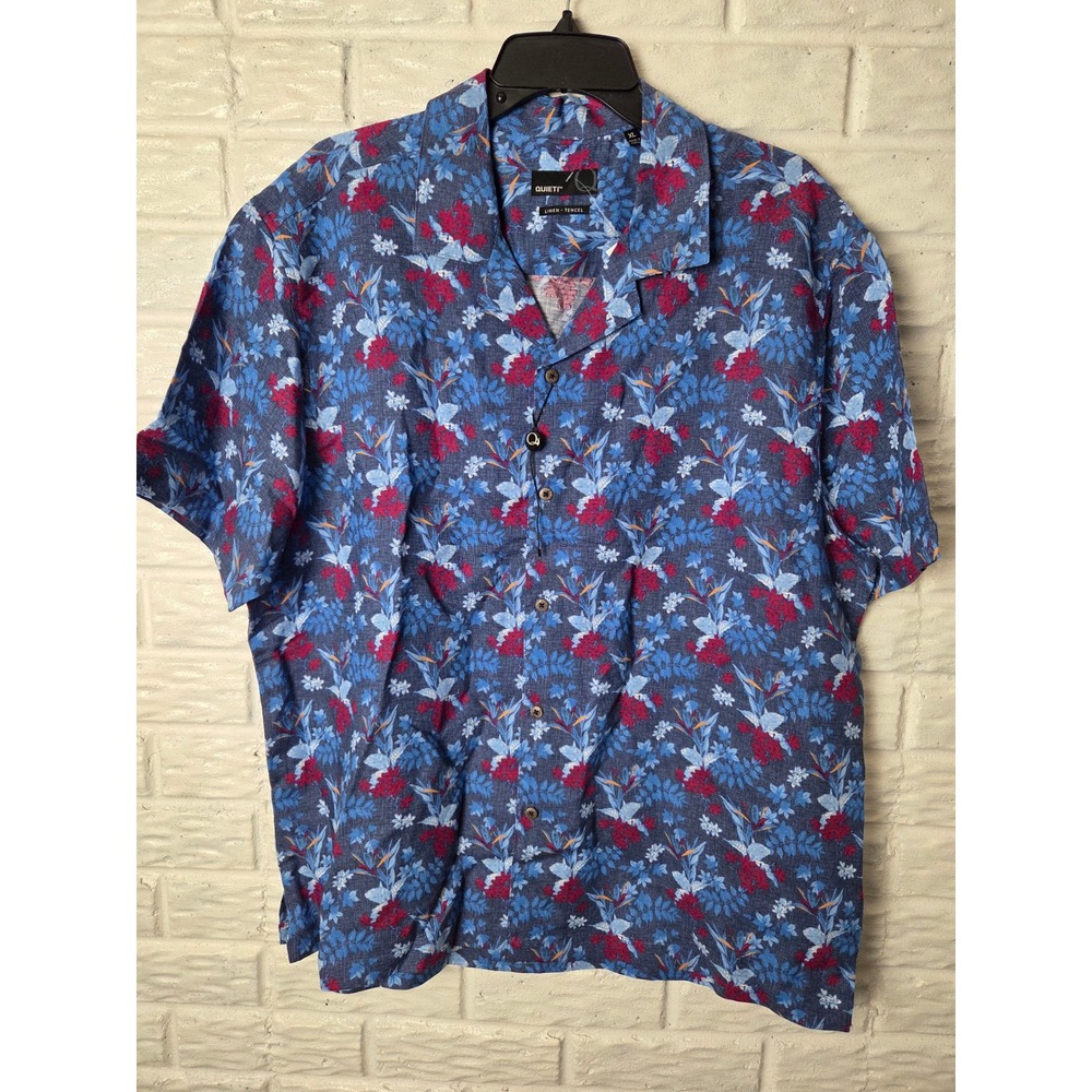 Quieti short sleeve Linen Tencel shirt Men's size XL Floral Blue Red NWT